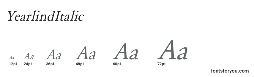 Размеры шрифта YearlindItalic
