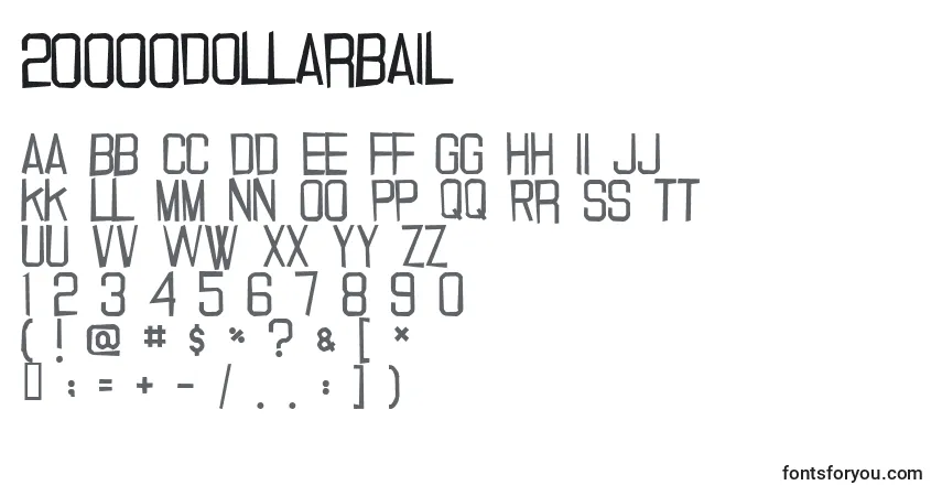 A fonte 20000dollarbail – alfabeto, números, caracteres especiais
