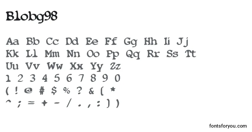 Czcionka Blobg98 – alfabet, cyfry, specjalne znaki