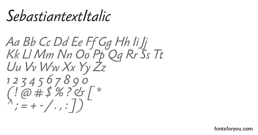 Czcionka SebastiantextItalic – alfabet, cyfry, specjalne znaki