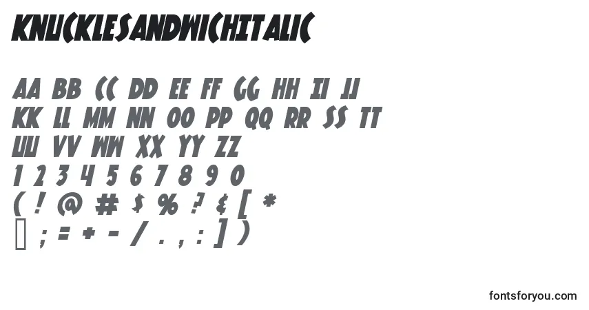 Schriftart KnuckleSandwichItalic – Alphabet, Zahlen, spezielle Symbole