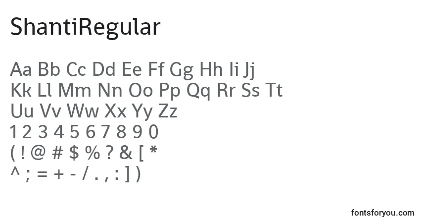 ShantiRegular-fontti – aakkoset, numerot, erikoismerkit