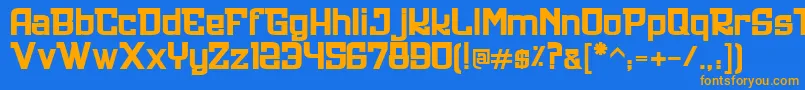 フォントUltrastyle1312 – オレンジ色の文字が青い背景にあります。