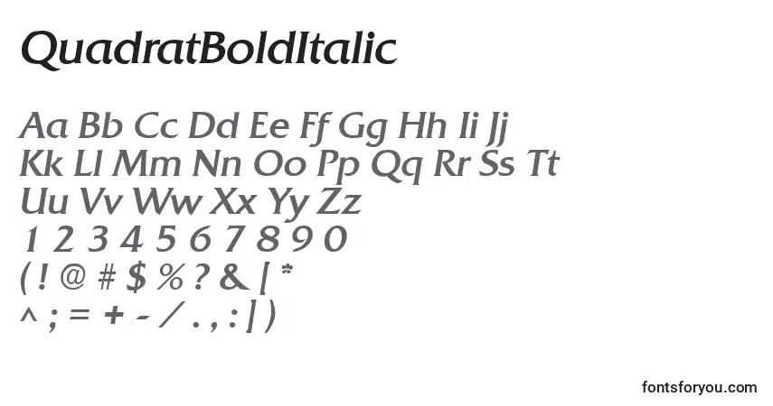 A fonte QuadratBoldItalic – alfabeto, números, caracteres especiais