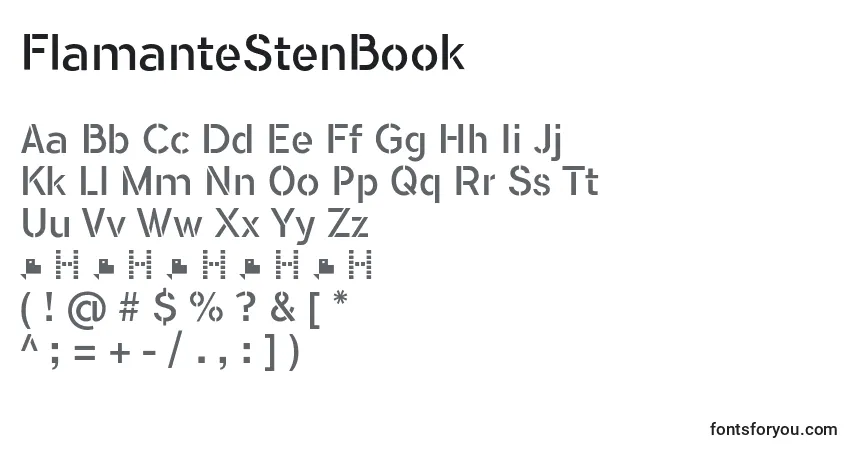 A fonte FlamanteStenBook – alfabeto, números, caracteres especiais