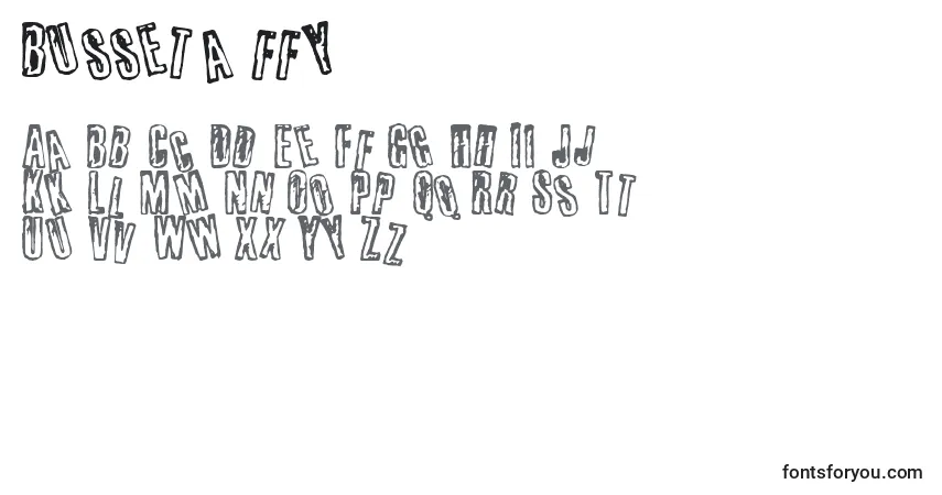 Czcionka Busseta ffy – alfabet, cyfry, specjalne znaki