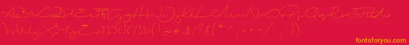 BiloxiThin-Schriftart – Orangefarbene Schriften auf rotem Hintergrund