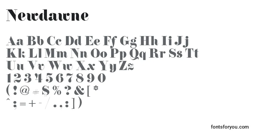 A fonte Newdawne – alfabeto, números, caracteres especiais