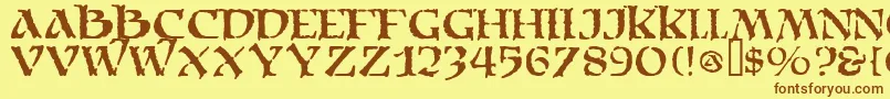 フォントMoriacitadel – 茶色の文字が黄色の背景にあります。