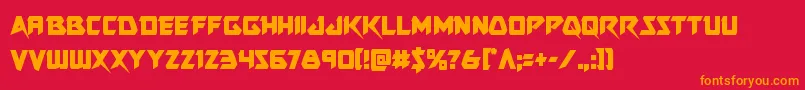 フォントSkirmishercond – 赤い背景にオレンジの文字