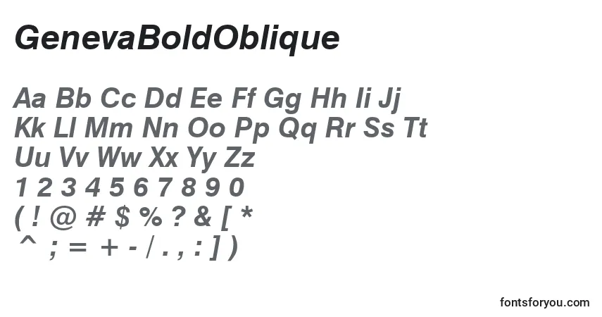 Czcionka GenevaBoldOblique – alfabet, cyfry, specjalne znaki