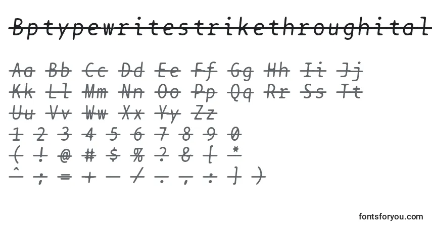 A fonte Bptypewritestrikethroughitalics – alfabeto, números, caracteres especiais