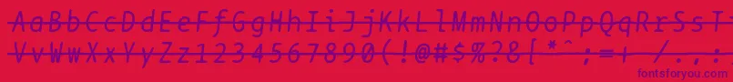 Bptypewritestrikethroughitalics-fontti – violetit fontit punaisella taustalla