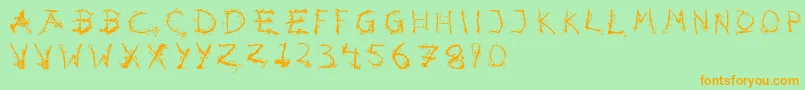 フォントHotsblots – オレンジの文字が緑の背景にあります。