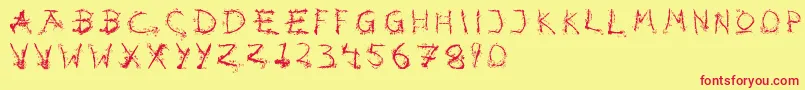 Hotsblots-Schriftart – Rote Schriften auf gelbem Hintergrund