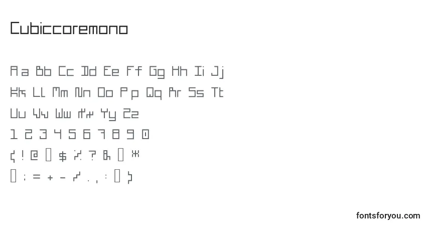 Cubiccoremono-fontti – aakkoset, numerot, erikoismerkit