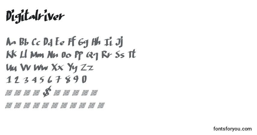 A fonte Digitalriver – alfabeto, números, caracteres especiais