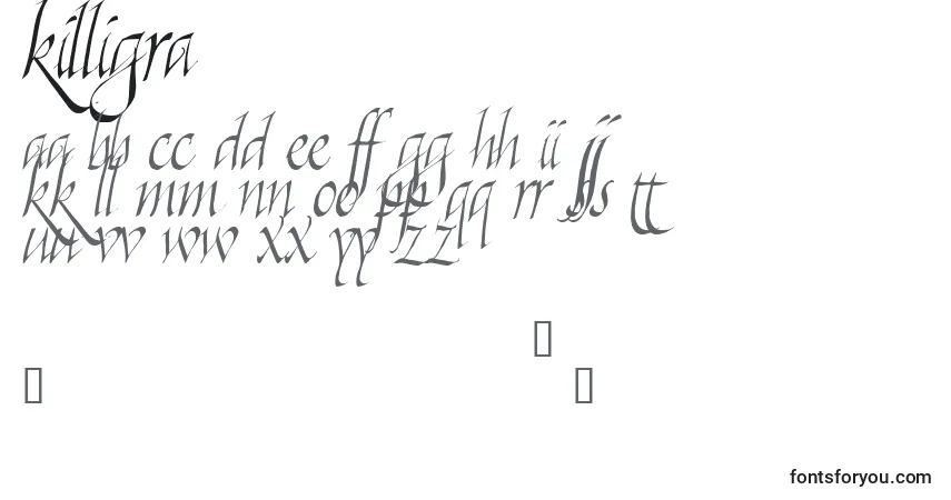 Killigra-fontti – aakkoset, numerot, erikoismerkit