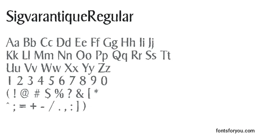 A fonte SigvarantiqueRegular – alfabeto, números, caracteres especiais