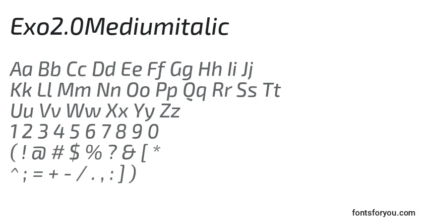 Czcionka Exo2.0Mediumitalic – alfabet, cyfry, specjalne znaki