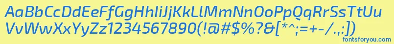 フォントExo2.0Mediumitalic – 青い文字が黄色の背景にあります。