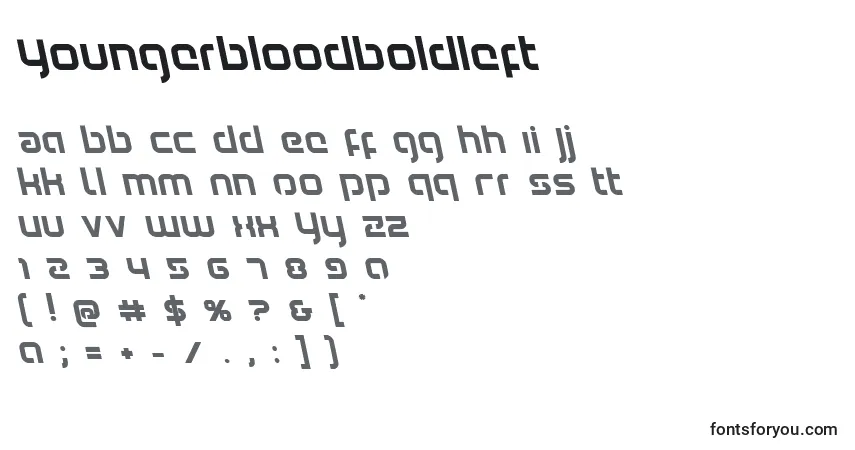 Schriftart Youngerbloodboldleft – Alphabet, Zahlen, spezielle Symbole