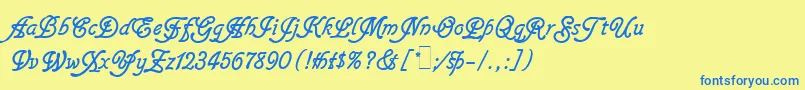 Czcionka GlastonburyLetPlain – niebieskie czcionki na żółtym tle