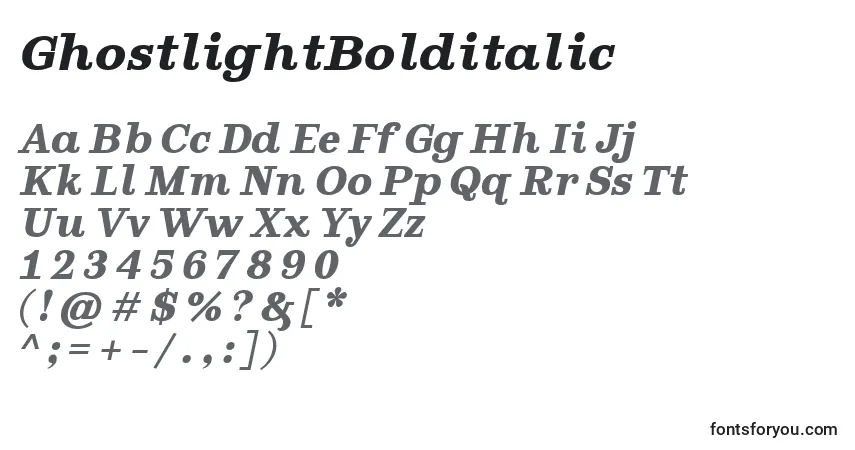 Schriftart GhostlightBolditalic – Alphabet, Zahlen, spezielle Symbole