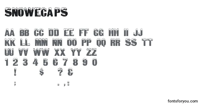 A fonte Snowecaps – alfabeto, números, caracteres especiais
