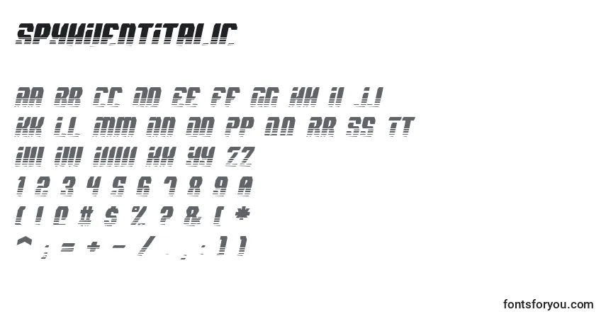 A fonte SpyhVentItalic – alfabeto, números, caracteres especiais
