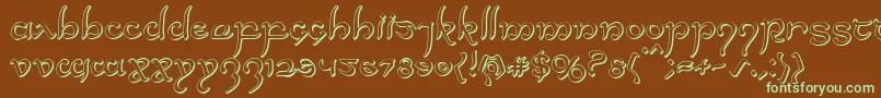フォントHalfelven3D – 緑色の文字が茶色の背景にあります。