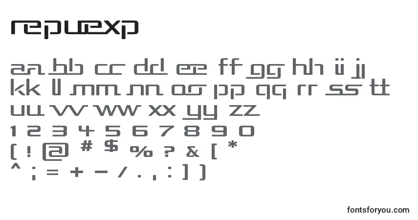 Czcionka Repuexp – alfabet, cyfry, specjalne znaki