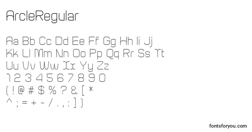 ArcleRegular-fontti – aakkoset, numerot, erikoismerkit