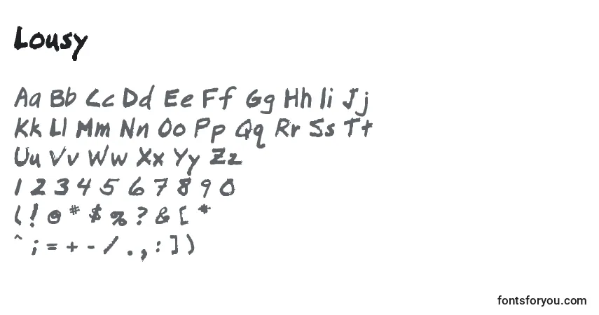 Schriftart Lousy – Alphabet, Zahlen, spezielle Symbole