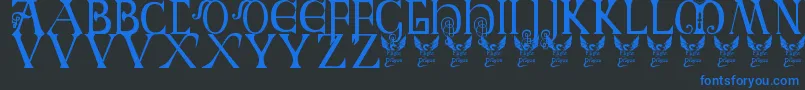 Шрифт BritishBlockFlourish10thC – синие шрифты на чёрном фоне