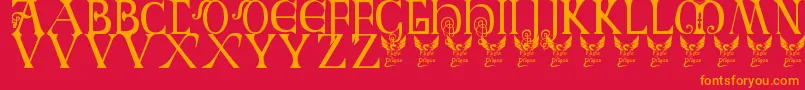 BritishBlockFlourish10thC Font – Orange Fonts on Red Background