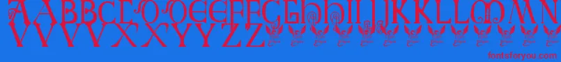 BritishBlockFlourish10thC Font – Red Fonts on Blue Background