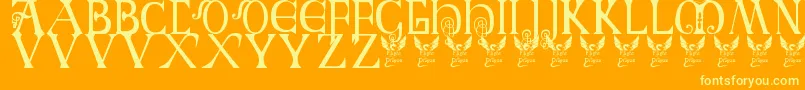 Fonte BritishBlockFlourish10thC – fontes amarelas em um fundo laranja