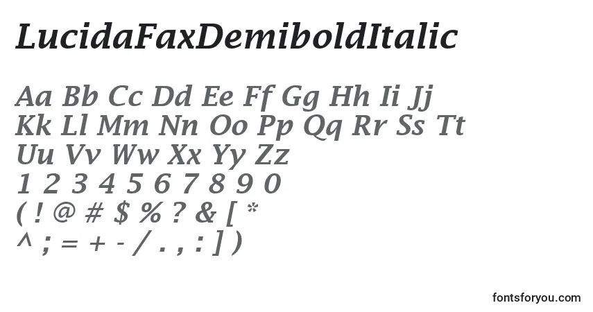 Шрифт LucidaFaxDemiboldItalic – алфавит, цифры, специальные символы