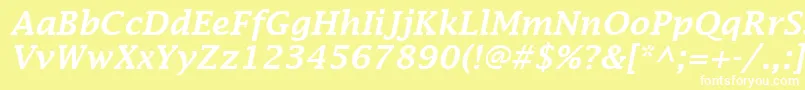 LucidaFaxDemiboldItalic-fontti – valkoiset fontit keltaisella taustalla