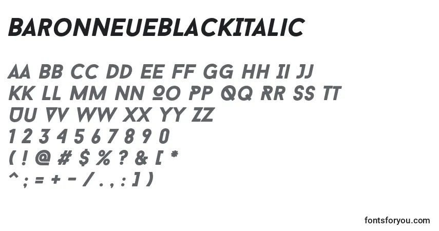 Schriftart BaronNeueBlackItalic – Alphabet, Zahlen, spezielle Symbole