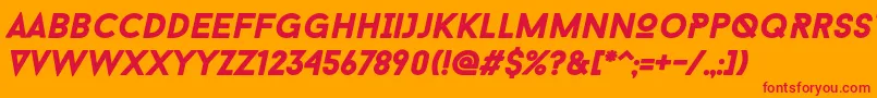 BaronNeueBlackItalic-Schriftart – Rote Schriften auf orangefarbenem Hintergrund