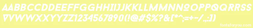 BaronNeueBlackItalic-Schriftart – Weiße Schriften auf gelbem Hintergrund