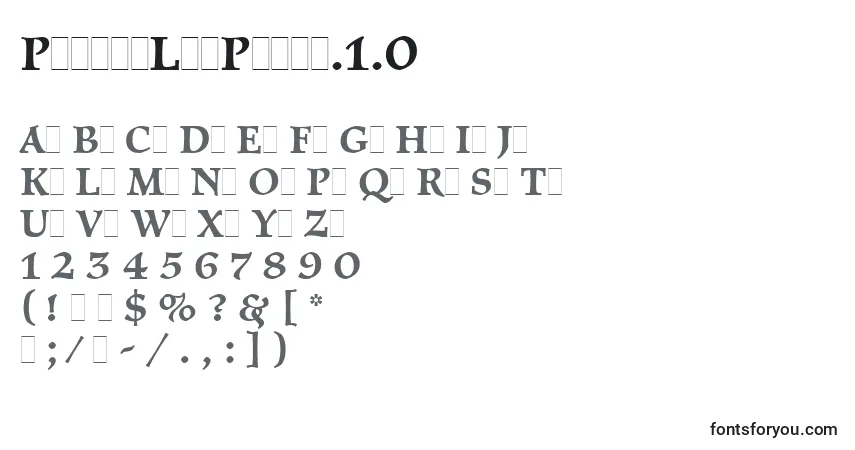 Czcionka PragueLetPlain.1.0 – alfabet, cyfry, specjalne znaki