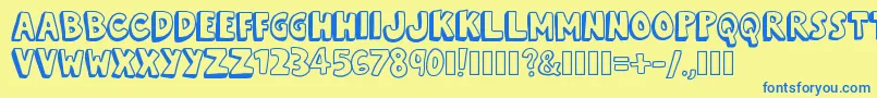 フォントKevinEleven – 青い文字が黄色の背景にあります。