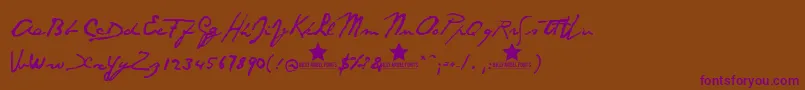 Santo-Schriftart – Violette Schriften auf braunem Hintergrund