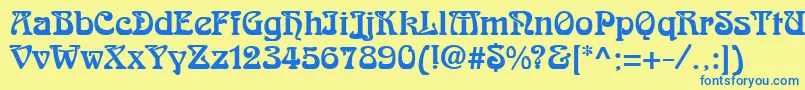 フォントGeRomanesse – 青い文字が黄色の背景にあります。