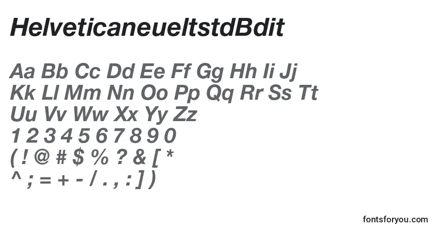 A fonte HelveticaneueltstdBdit – alfabeto, números, caracteres especiais