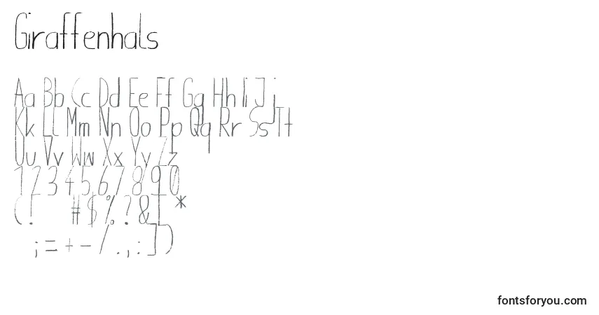 Czcionka Giraffenhals – alfabet, cyfry, specjalne znaki