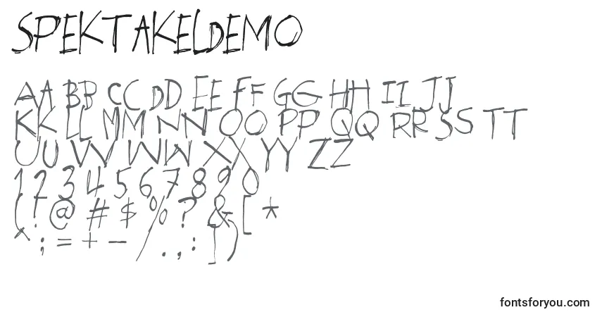 Czcionka SpektakelDemo – alfabet, cyfry, specjalne znaki
